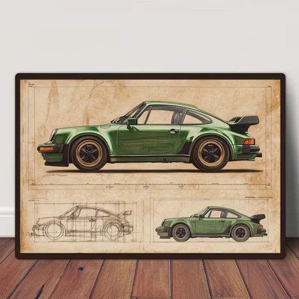 لوحة بورش 911 كلاسيك - Porsche 911 Turbo Blueprint Poster