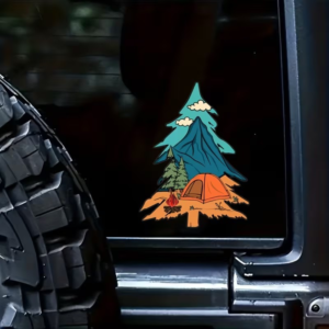 العنوان المدمج: ملصق مغامرة التخييم الجبلي - Mountain Camping Adventure Vinyl Decal Sticker