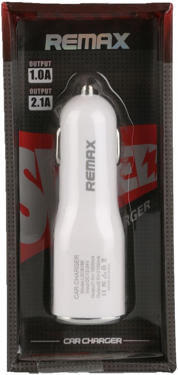 شاحن ريماكس ذكي بمنفذين USB بقوة 2.1A و 1.0A لشحن الهواتف والأجهزة اللوحيةREMAX Dual USB Ports Car Charger