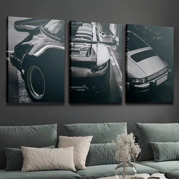 لوحة جدارية ثلاثية بورش كلاسيك أبيض وأسود Porsche Classic Black & White 3-Piece Canvas Wall Art