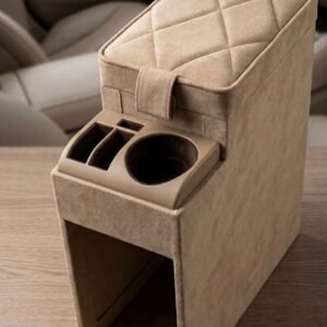 تكاية يد وسطية فاخرة السيدان مخمل شامواه باللون البيج / Premium Beige Suede Center Armrest Console for Sedan