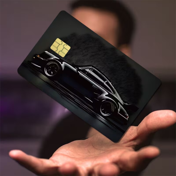 مجموعة ملصقات بطاقات الائتمان بنمط سيارة فاخرة سوداء - Black Car Credit Card Sticker Set on