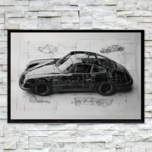 Porsche 911 Blueprint Wall Art - لوحة بورش الكلاسيكية الهندسية