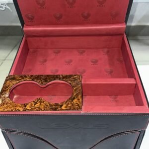 تكاية لكزس تخشيب قماش رمادي بخياطة حمراء - Lexus Wood Grain Gray Velvet Armrest with Red Stitching