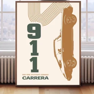 ملصق بورشه 911 كاريرا الفني - تصميم ريترو كلاسيكي