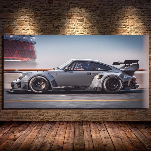 ملصق جداري مطبوع على الكانفاس لسيارة بورشه الرياضية المخصصة للسباقات (Porsche RWB 964 CGI)