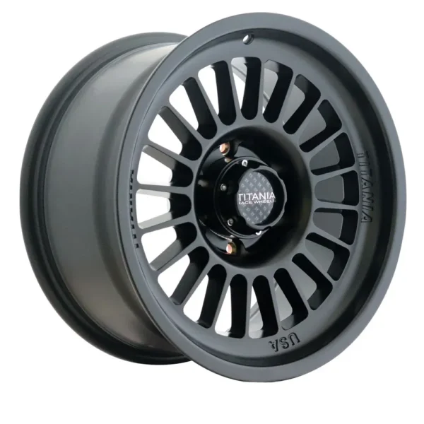 جنط تيتانيا ريسينغ رياضي أسود مطفي شفة عريضة 6 مسامير (بديل تجاري) - Titania Race Wheels Style Matte Black