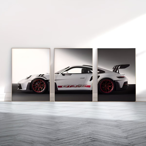 م لوحات جدارية مودرن مقسم إلى 3 قطع مستقلة showcasing the iconic Porsche GT3 RS