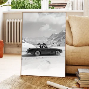 لوحة مرسيدس كلاسيكية للتزلج - Vintage Mercedes 300 SL Skiing Poster