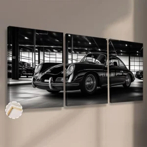 لوحة سيارة بورشا كلاسيك سوداء جدارية Classic Porsche Black And White Car
