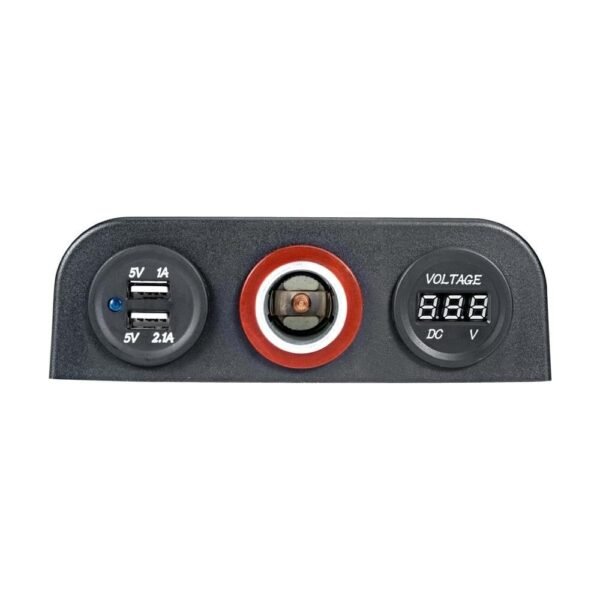 لوحة شاحن 3 في 1 مع منفذ USB مزدوج وقارئ جهد كهربائي ومخرج ولاعة 12 فولت - 3 in 1 Car Charger Socket Panel