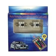 طقم لمبات ليد ملونة T10 مع ريموت تحكم لتغيير الإضاءة RGBAuto Remote Controlled Colorful RGB LED Lamp Set