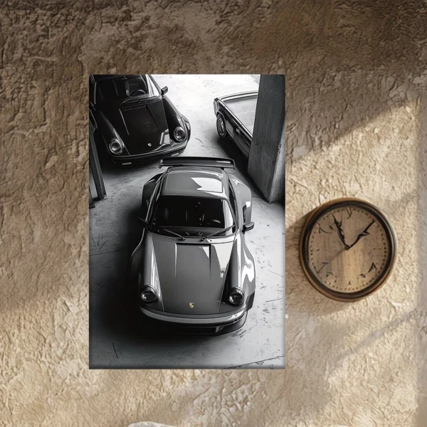 لوحة جدارية قماشية لسيارة بورشه 911 كلاسيكية باللونين الأبيض والأسود Black & White Classic Porsche 911 Canvas