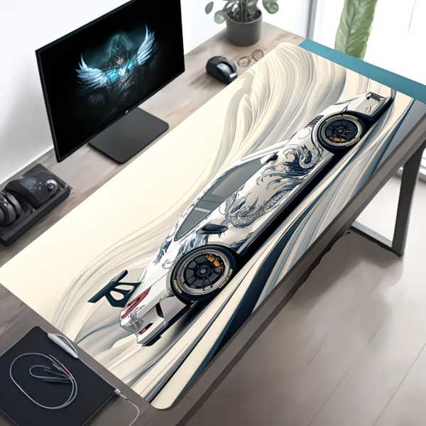 سجادة ماوس قيمنق مكتبية سيارة رياضية يابانية - Large White Japanese Sports Car Gaming Desk Mat