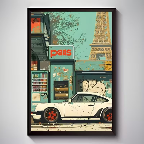 Stunning White Car Canvas Print - لوحة قماشية جدارية لسيارة كلاسيكية بيضاء (Frameless / بدون إطار)